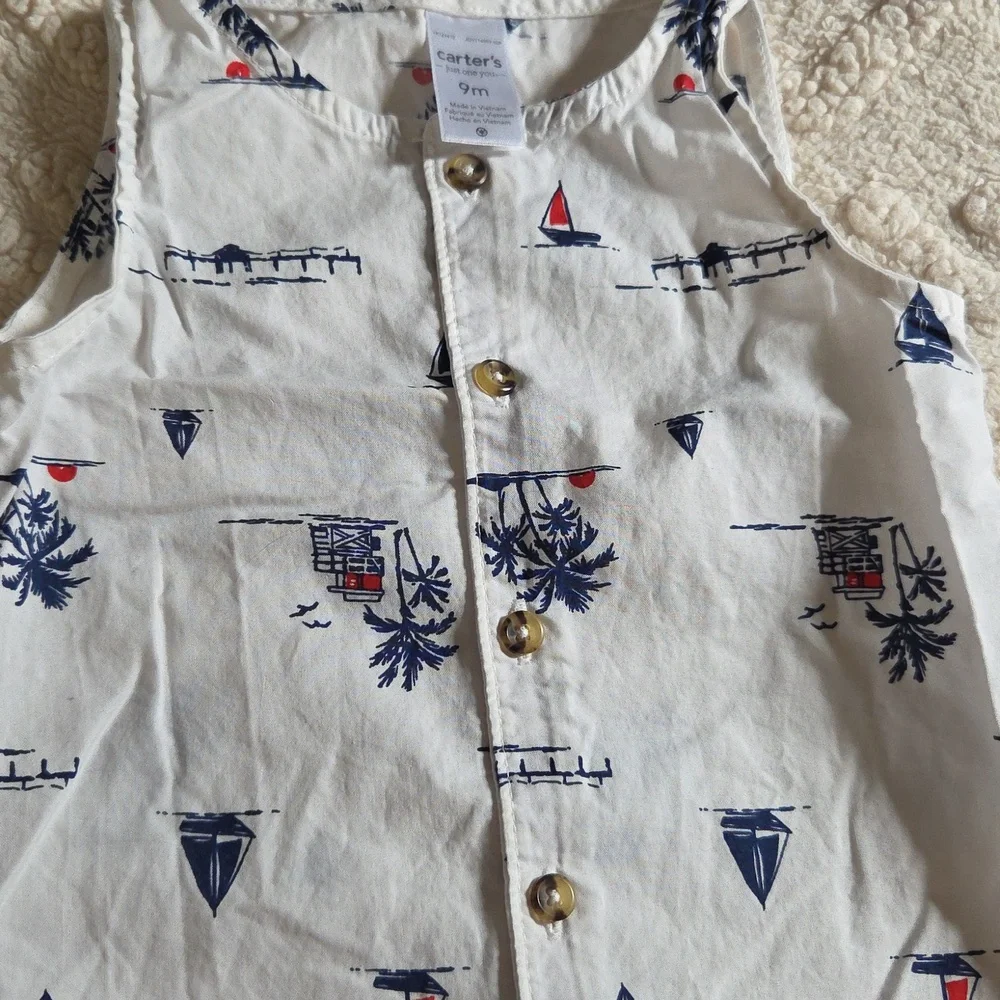 Carter's White Nautical Print One-Piece